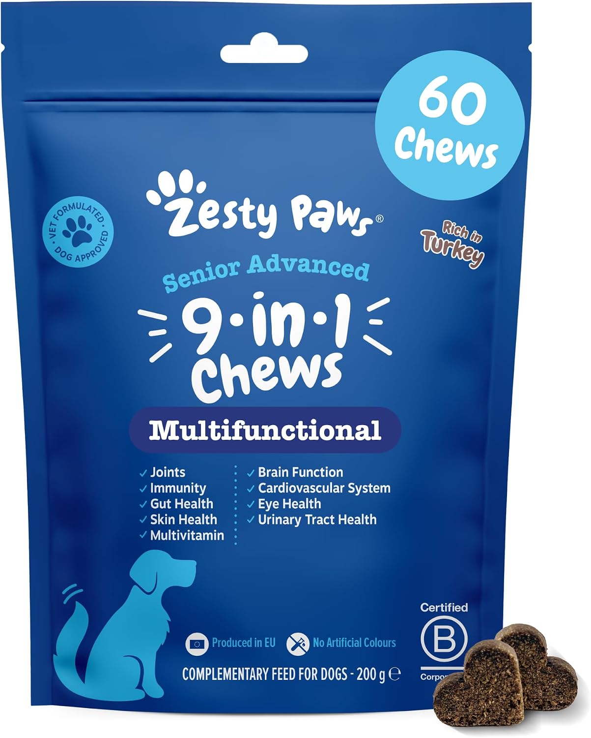 Zesty Paws 9 in 1 Multivitamins for Senior Dogs | Supports Joints, Skin, Eyes, Brain Function, Immune System, Urinary Tract, Heart & Gut Health| Vitamin A, B & C, Folic Acid, Biotin | 60 Chews