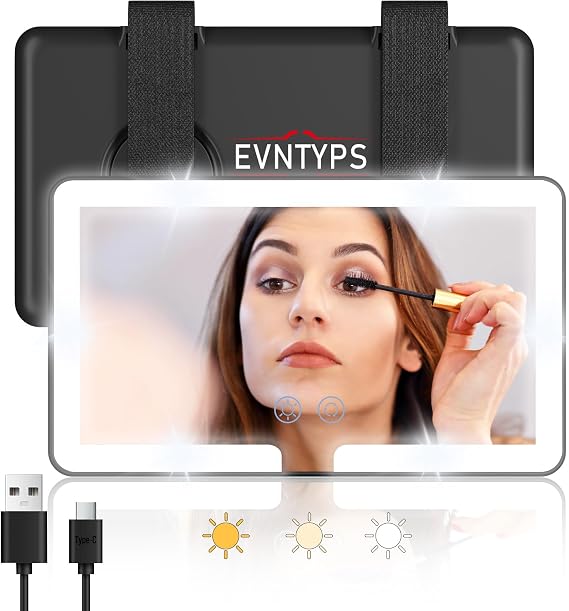 Rechargeable LED Car Mirror Car Visor Vanity Mirror With Light,LED Make Up Mirrorr With Light-Black 1pcs