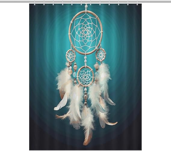 Shower Curtains Liner, White Dream Catcher Feather Printed Waterproof Fabric Shower Curtain Liner Bath Curtain with Rust Proof Grommets 72x72 Inches