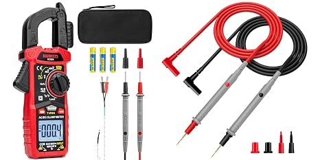 KAIWEETS KC604 Digital Clamp Meter Multimeter with D-Shaped Jaw and KAIWEETS KET20 Silicone Multimeter Test Leads with Gold-Plated Probes