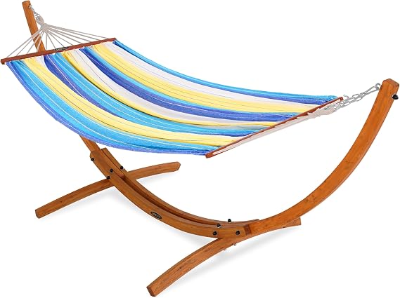 Lazy Daze 2 Person Cotton Hammock with 10.5FT Brown Wood Hammock Stand