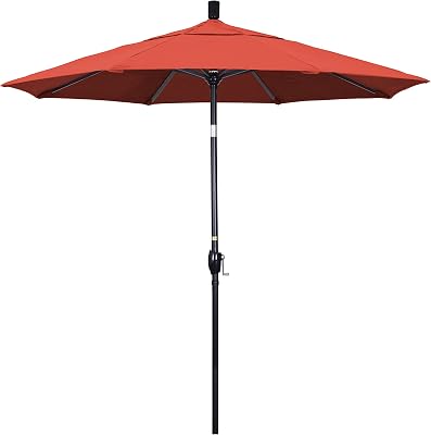California Umbrella 7.5 Round Aluminum Market Umbrella, Crank Lift, Push Button Tilt, Black Pole, Sunbrella Terracotta