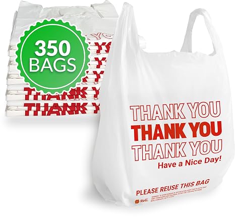 Reli. Thank You Plastic Bags (350 Count) | Carry Out, Grocery, Shopping Bag, Restaurants, Convenience Store, 11.5" x 6.5" x 21" (White)
