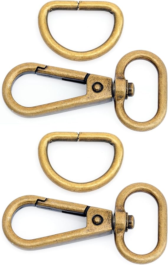 CRAFTMEMORE 10 Sets Antique Brass Snap Hooks Lobster Clasp Swivel Push Gate Fashion Clips with D Ring Craft FSD1 (1 Inch)