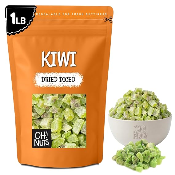Oh! Nuts Dried Kiwi - 1 LB - Sweetened Dried Fruit Diced - Dehydrated Fruit Bites - Packed in New York Zip-Seal Bag for Exceptional Freshness