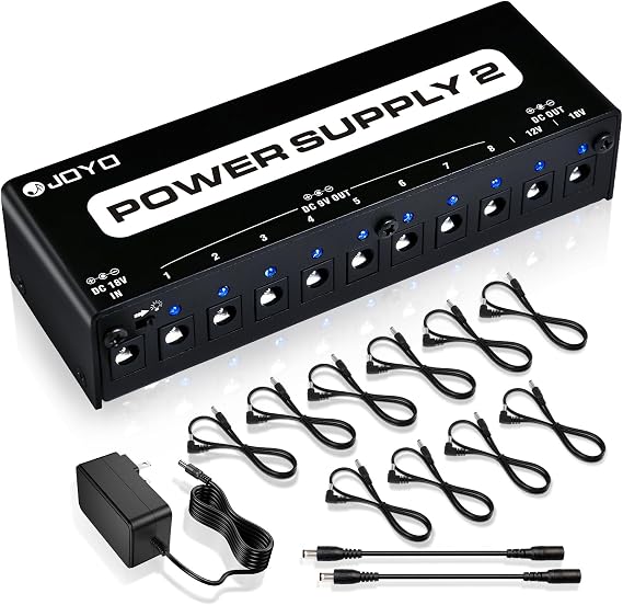 JOYO Guitar Pedal Power Supply 10 Isolated Output DC 9V 12V 18V Options for Distortion, Reverb, Chorus Effect Pedalboard Chains (JP-02)