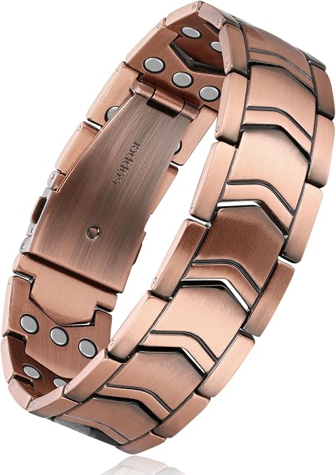 Feraco Copper Bracelet for Men 3X Strength,Magnetic Therapy Bracelet Copper Jewelry with Powerful 3800 Gauss Magnets,Premium Fold-Over Clasp