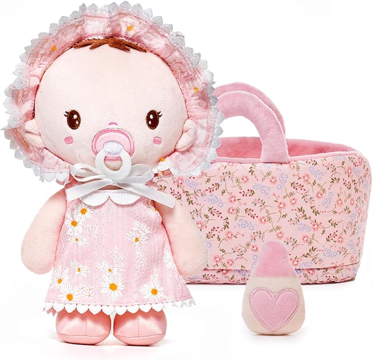 LeyaDoll Mini Baby Doll & Cradle Set 9", First Birthday Gift for 1+ Girls