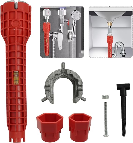 8 in 1 Faucet Wrench Tool, Water Pipe Wrench, Tap Spanner for Tight Space with Comfortable Grip, Multi-Functional Tube Spanner Set for Taps Sink