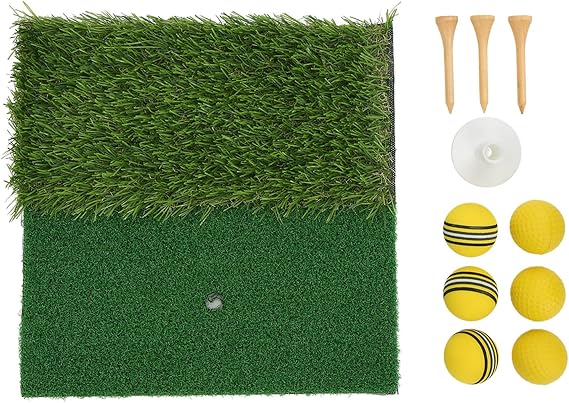 Mini Dual Turf Golf Mat, Golf Hitting Mat with Balls, Tee and Brackets, Artificial Hitting Training Matt for Driving Range, Backyard, Indoor Outdoor Practice Swing Chipping