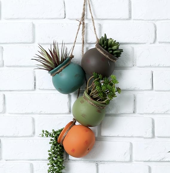 MyGift Dangling Southwest Desert Color Ceramic, 4 Pot Set