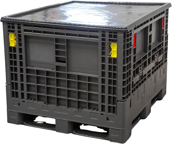 Hudson Exchange 48 x 40 x 34" (1800 lb Capacity) Collapsible Bulk Container With Access Doors (Bundled With Lid), Gray