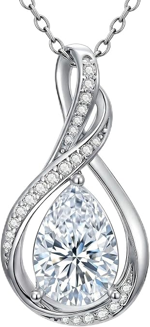 Teardrop Necklace 925 Sterling Silver Birthstone Necklace for Women Pendant Infinity Love Anniversary Birthday Jewelry Gifts for Mom Her Wife