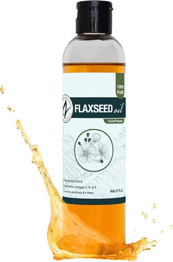 Zatural Cold Pressed Flaxseed Oil 100% Pure Non-GMO Liquid Flax Seed Oil, Vegan Omega-3 ALA Rich, Perfect for Salads, Smoothies, Baking, Skincare & Hair (8 fl oz Bottle)
