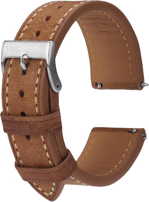 HMS Full Grain Calfskin Leather Watch Strap, Quick Release, 20mm 22mm | Italian & French Veg Tanned Slim Tapered Dress Watch Replacement Band Men Women Fits Tissot Rolex IWC