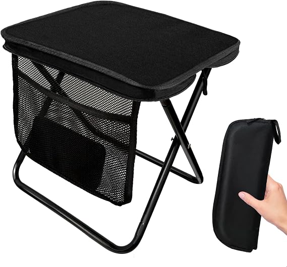 Portable Folding Stool 13 Inch Camping Stool for Adults with Side Pocket, Ultralight Small Foldable Pocket Chair for Outdoor Fishing Hiking Gardening