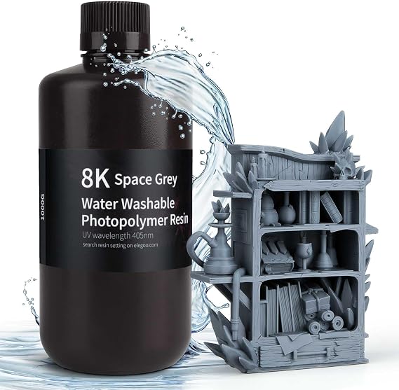 ELEGOO 8K Washable Photocuring Resin 405nm LCD UV Curing Resin Saturn 2 8K LCD 3D Printer Space Gray 1000G