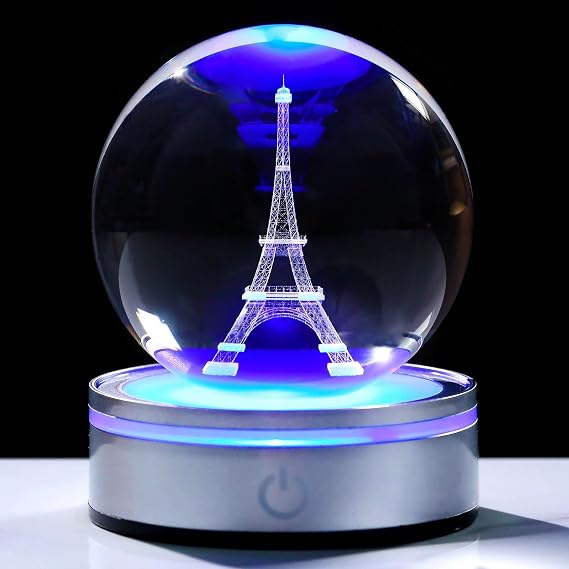 Movdyka 3D Crystal Ball Eiffel Tower Decor Statue Paris Gifts for Women