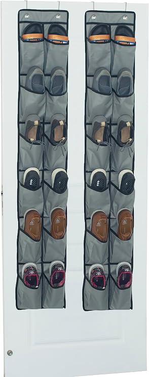 Shoe Organizer Over the Door 12 Pockets Shoe storage for Bedroom Door Hanging Shoe Rack Bathroom Closet Storage (Gray-2 Pack)