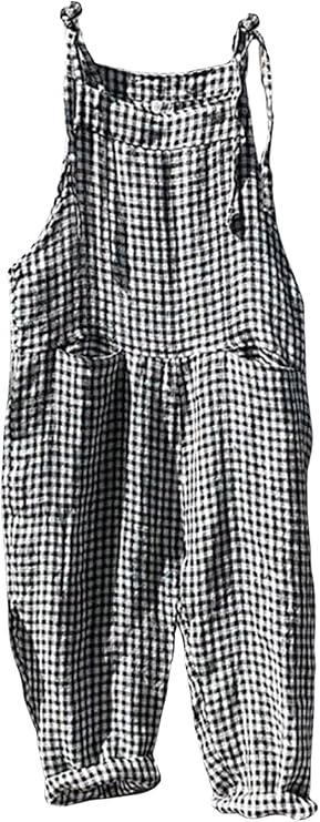 utcoco Womens Casual Striped Overall Jumpsuits Relaxed Fit Baggy Adjustable Straps Bib Wide Leg Pants