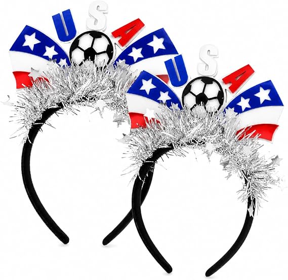 2 Pcs Soccer Headbands, USA Soccer Themed Part Headband, Football Hair Accessories Soccers Game Day Fan Celebrations Sports Events Party Favors Decor for Men and Women