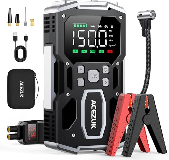 ACEZUK 8000A 160 PSI Jump Starter with Air Compressor, All Gas/10L Diesel