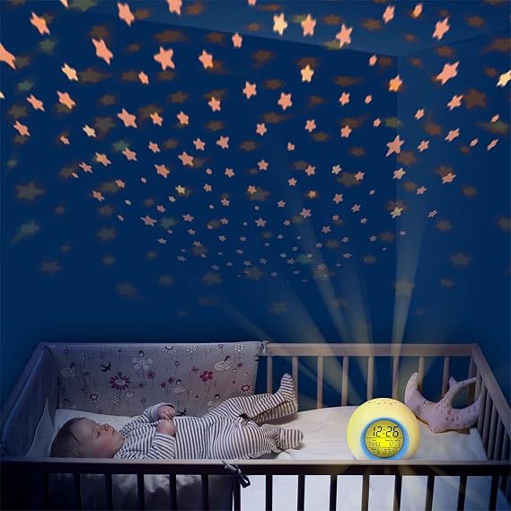 Kids Alarm Clock Boys,Moon Stars Projector Alarm Clock,7 Color Changing Nightlight Clock,Snooze Touch Control Temperature for Kids Bedrooms, Digital Clock for Girls Boys Children Birthday Gifts