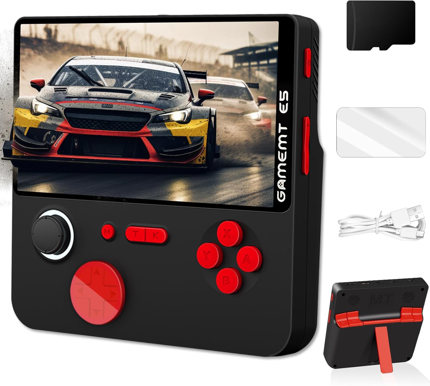 Handheld Game Console 5 Inch Screen, Retro Gaming Console with 64G Built-in 15000 Classic Games, 1280x720 Pixels, Game Searchable, 5000mAh Battery, Portable Pocket Arcade with Desktop Stand Black