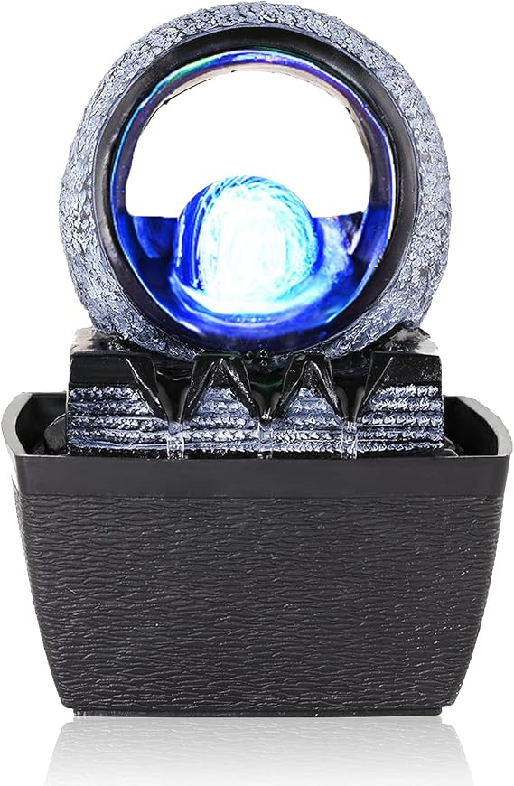WICHEMI Indoor Fountain Tabletop Fountain Mini Waterfall Fountains Relaxation Water Feature Feng Shui Zen Meditation Desktop Fountain with Rolling Ball for Home Office Indoor Spaces Decor (Style 2)