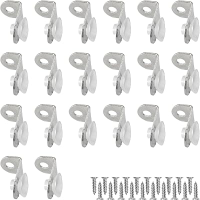 20Pcs Glass Shelf Right Angle Fixing Clip Bracket with Suction Cup, Wall Mounted Stainless Steel Glass Support Pegs Corner Brace Board Holder