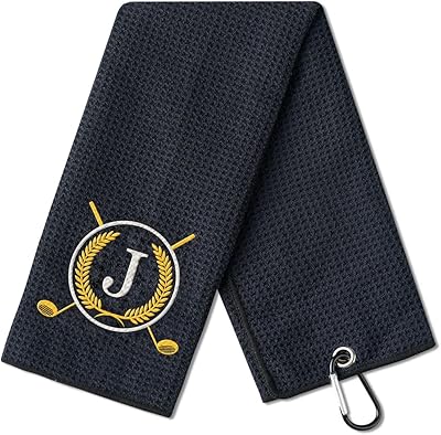 Golf Towel Gifts - Microfiber Golf Towels for Men and Women on Birthday, Christmas, 16x 24, Black, Initial J