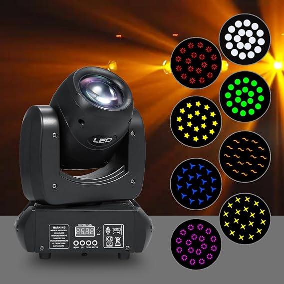 LED Moving Head Light Beam Light 120W Stage Light with 8 GOBOs 8 Colors 18 Prism Rotating Lights DMX512 Sound-Activated Auto Control Modes for KTV Bar Disco Wedding Party Live Show