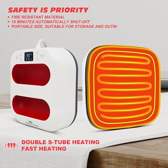 MECOLOUR Heat Press Machine for T Shirts, Portable Heat Press 9"X9" with Heat Press Mat, PTFE Teflon and 8 Pcs Tshirt Ruler Guide, Tshirt Press Machine for Sublimation, HTV, Heat Transfer
