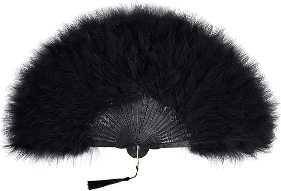 Coucoland 1920s Marabou Feather Fan Flapper Folding Hand Fans Feather Fan Handheld for 20s Vintage Gatsby Party BlcakR
