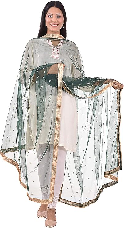 themilestocks Woman's Embellished Net Dupatta Scarf Shawl Wrap Soft Indian Bridal Wedding