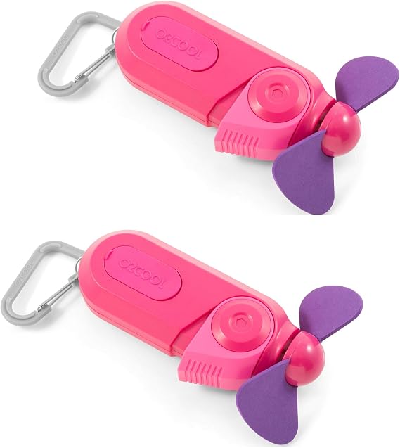 O2COOL Small Sport Misting Fan with Carabiner Clip 2-Pack Pink