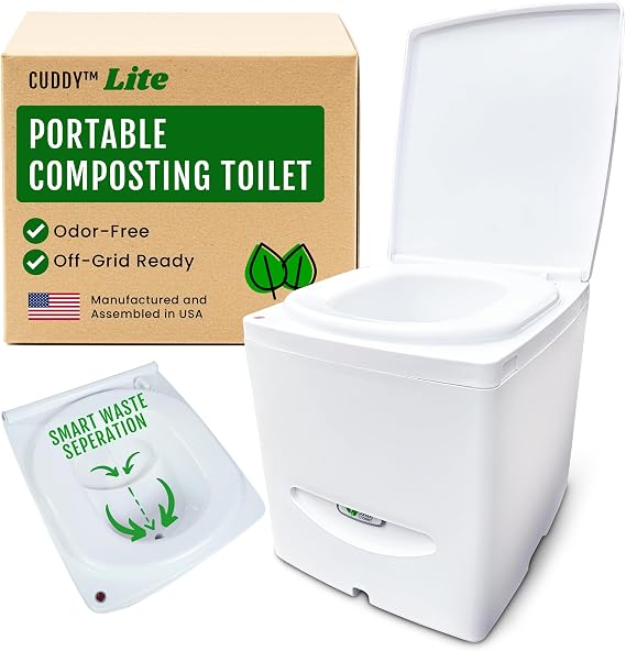 Cuddy Lite Portable Compost Toilet for Camping, RVs, Campervans, Boats & Tiny Houses LED Full Indicator, Liquid-Diverting, Separating, Solids Cover, Easy Clean Portable & Compact