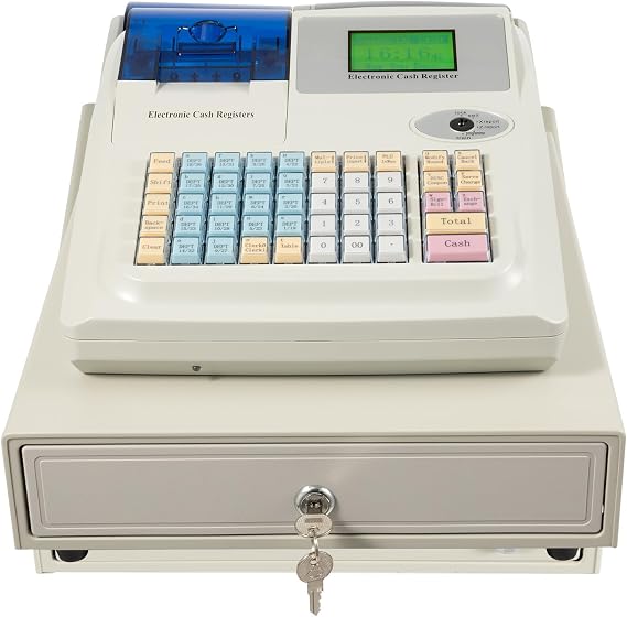 Small Business Electronic Cash Register 3000U Electronic Cash Register w/Cash Drawer, Customer-Facing Digital LED Display, Thermal Receipt Printing,48 Keyboards,36 Departments,10000 Plus