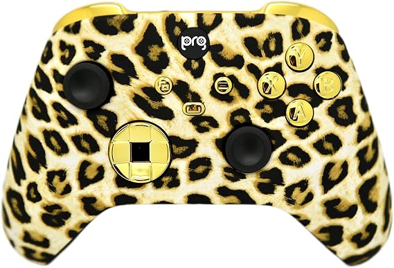 Hand Airbrushed Fade Custom Controller Compatible with Xbox Series X/S & Xbox One (Series X/S Leopard W/Gold Chrome Inserts)