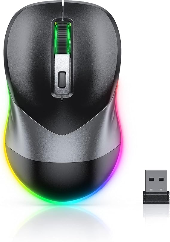 PEIOUS Wireless Mouse, Jiggler Mouse for Laptop - LED Mouse Rechargeable Computer Mice Mouse Mover Undetectable Random Movement with On/Off Button Keeps Computer Awake - Black&Grey