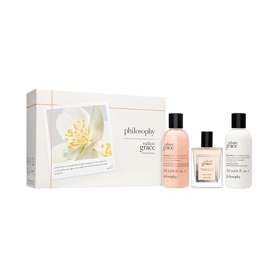 philosophy radiant grace eau de parfum for women 3-piece gift set ($121 value) - 2 oz edp, 6 oz body emulsion, 6 oz shower gel - with notes of carmelized sandalwood, jasmine & black cherry