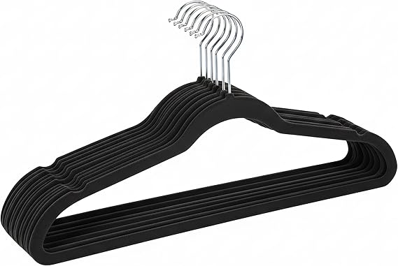 Simplify 10 Super Slim Velvet Huggable Hangers in Black