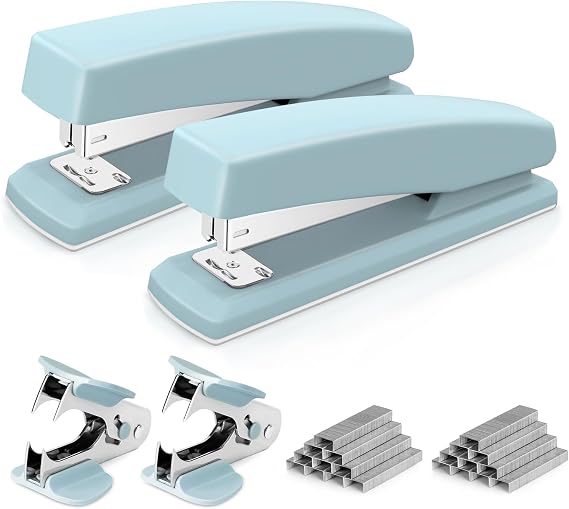 Deli Stapler, 2000 Staples and 2 Staple Removers, 2 Pack, Blue
