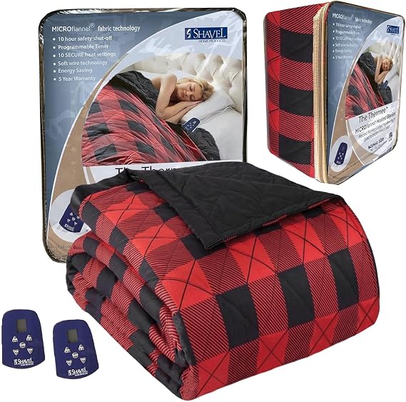 Thermee Micro Flannel Blanket King Size Heated Blanket with 10 Settings, Programable Heating Blanket, Luxuriously Soft Heated Throw Blanket, Rapid Heating Thermal Blanket, Warm Blanket - Rustic Check