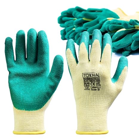 24 Pairs of Rubber Latex Coated Work Gloves for Men - Ideal for Safety, Builders, and Gardening (Green, Medium)