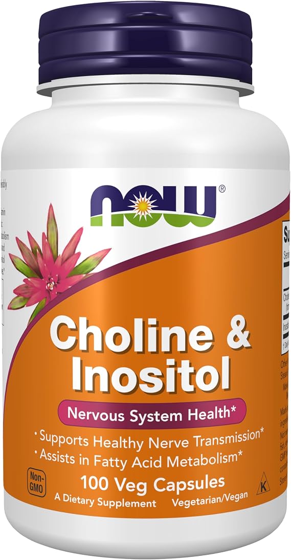 NOW Foods Supplements, Choline & Inositol 500 mg, Healthy Nerve Transmission*, Nervous System Health*, 100 Capsules