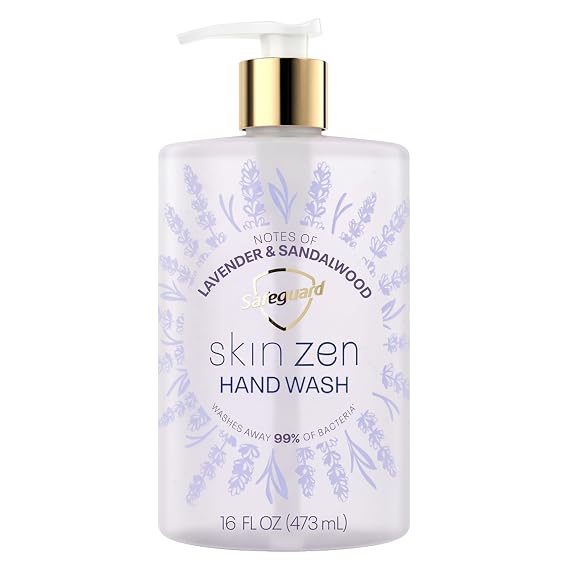 Safeguard Liquid Hand Soap, Skin Zen, Washes Away 99% Bacteria, Made with Natural Moisturizers & 2X Skin Conditioners, Safeguarding Families, PH Balanced Formula, Lavender & Sandalwood Scent, 16 oz