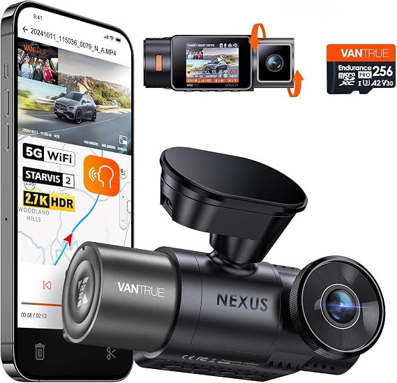 Bundle: Vantrue N2X Front and Inside Dash Cam + 256GB SD Card Dual Dashcam, Infrared Cabin Camera, STARVIS 2, GPS, 24Hrs Parking Mode, WiFi Dash Cam