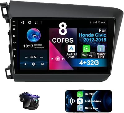 Upgraded Android 13 8 Core Car Radio Stereo for Honda Civic 2012 2013 2014 2015 with Wireless Carplay&Android Auto 432G 9 HD Touchscreen, AMFMRDS, Backup Camera, SWC