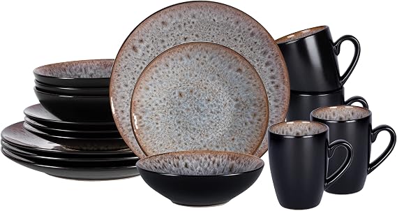 Stoneware Dinner Set Reactive Glaze (16pc Set, Beige)